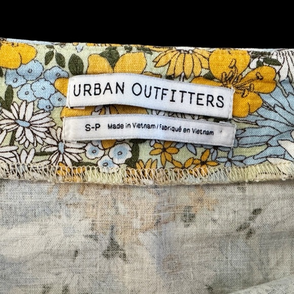 Urban Outfitters Notched Linen Floral Mini Skirt yellow Darren size S petite 921 - Picture 6 of 14